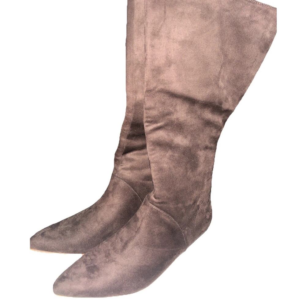 Coutgo Womens Knee High Boots Pointed Toe Kitten Heel Chocolate Size 8 - Picture 2 of 9